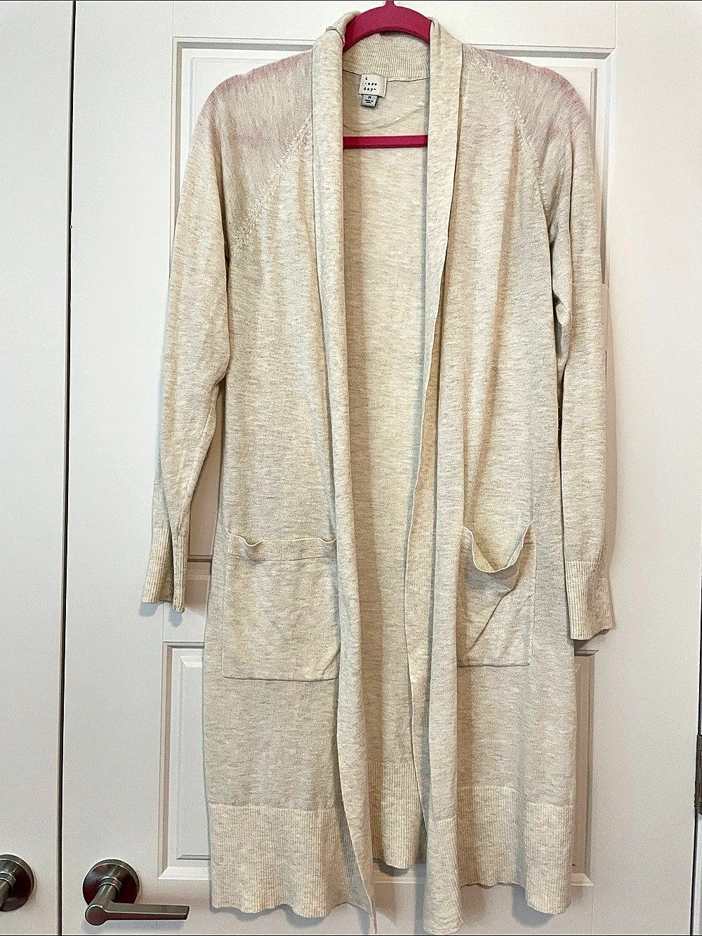 a new day Long Sleeve Open Front Duster Cardigan Cream Medium